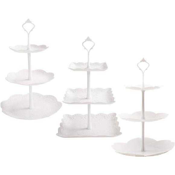 3 Pack 3 Tiers White Plastic Cupcake Stand Dessert Stand Tiered Serving Trays - Picture 1 of 8
